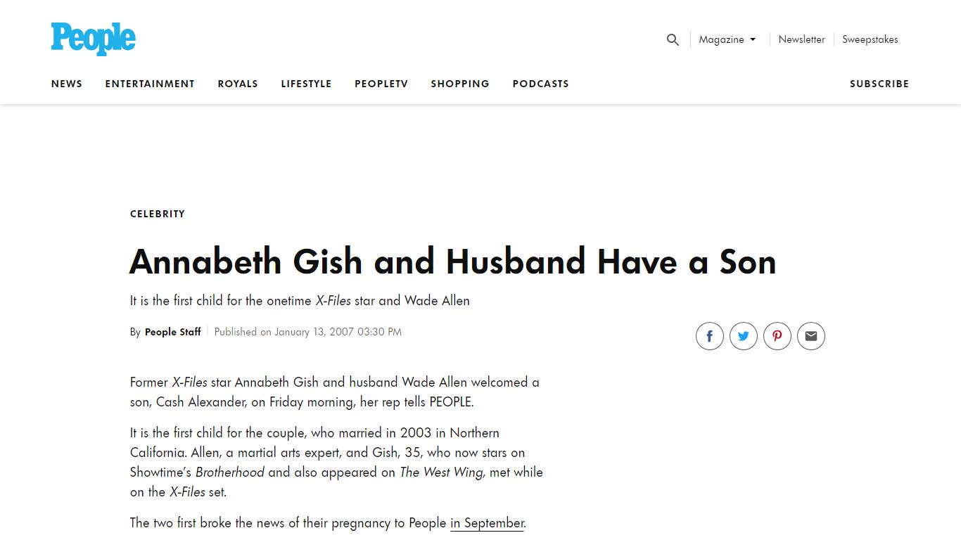 Annabeth Gish and Husband Have a Son | PEOPLE.com